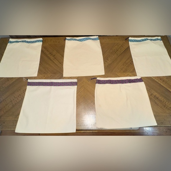 💙💜 Tory Burch Cream Dust Bags with Blue & Purple Trim / Green & Purple Trim 💜💚 - Picture 10 of 12